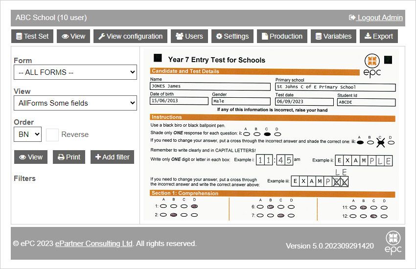 Electronic storage of answer sheets