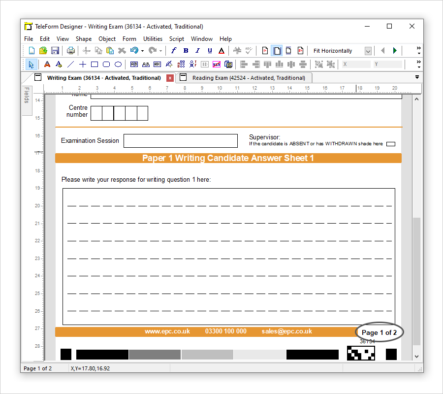 Answer sheets with multiple pages