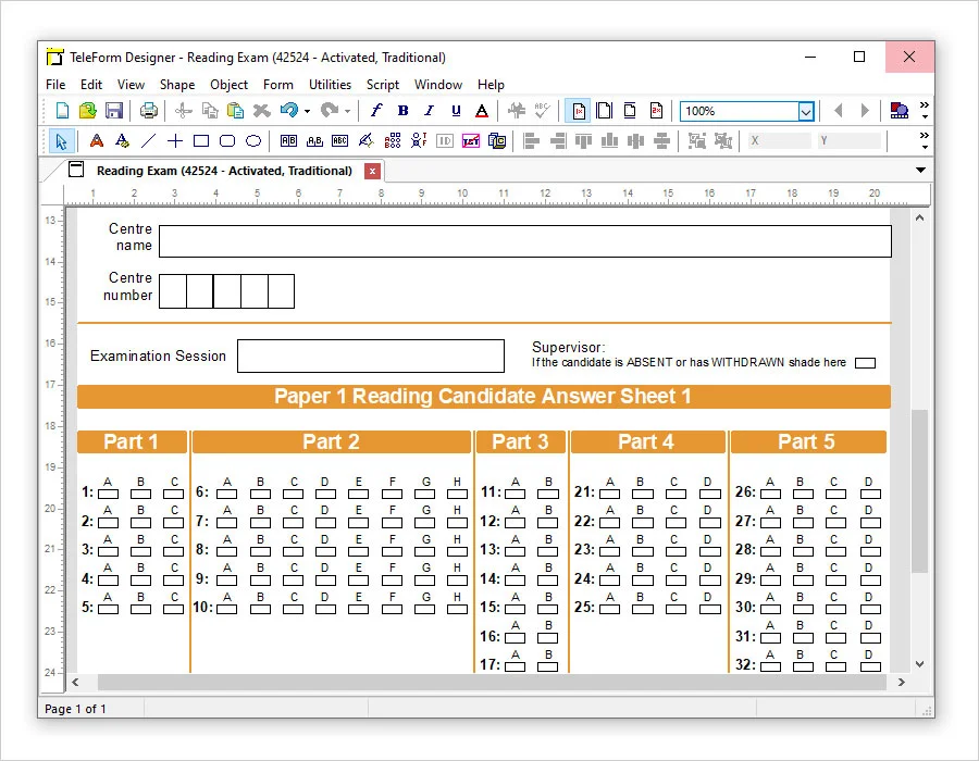 Exam sheet design