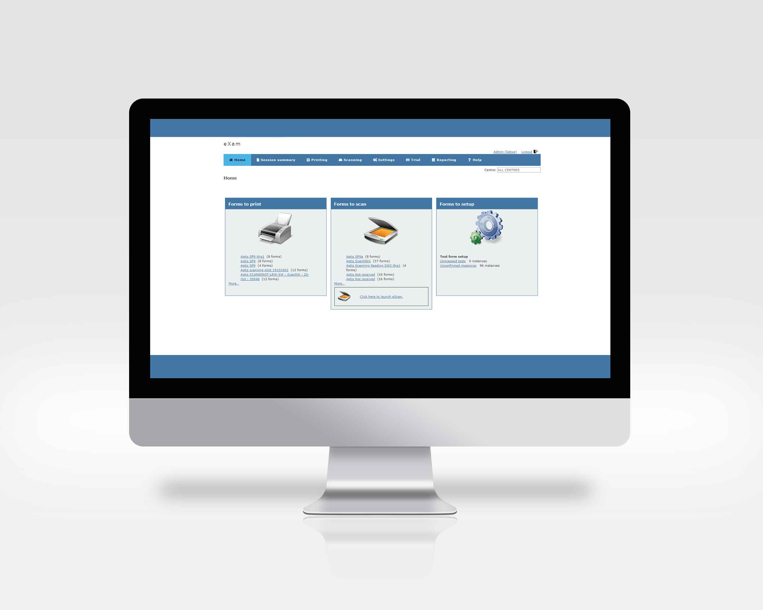 Web portal homepage, with link to download & run scanning app